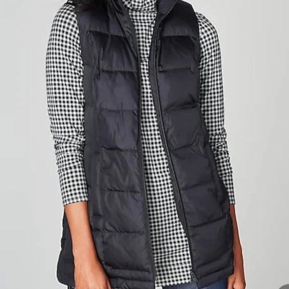 Lands End Shiny Dark Metal Gray Down Fill Puffer Fleece Zip Up Vest SP - Picture 2 of 8